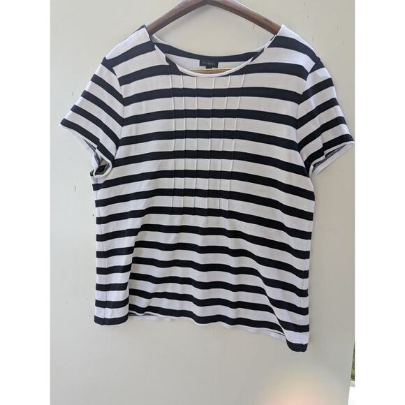 Talbots Knit Shirt Womens Size XL Navy White Stripe Pintuck Classic Nautical - Picture 1 of 8